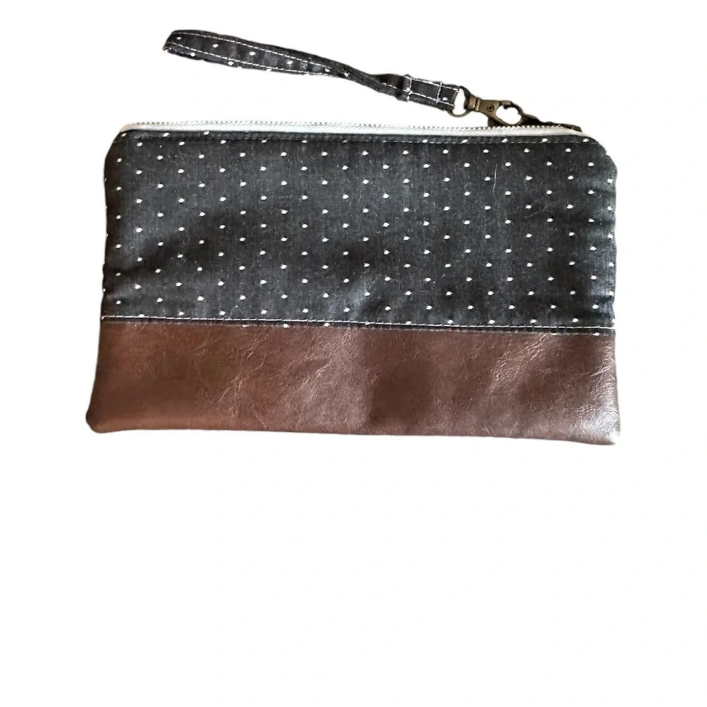 Emmy Lou Bags Vegan Leather & Cloth polka dot Wristlet.